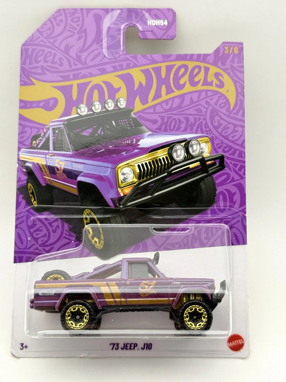 '73 JEEP J10, Hot Wheels 2023, Die cast HDH54 JDM22 Fioletowy 1:64 Resoraki