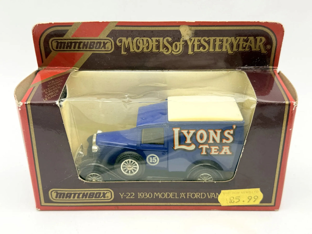 1930 MODEL A FORD VAN Matchbox 1986 Niebieski 1:40 Made in Macau Lyons' Tea