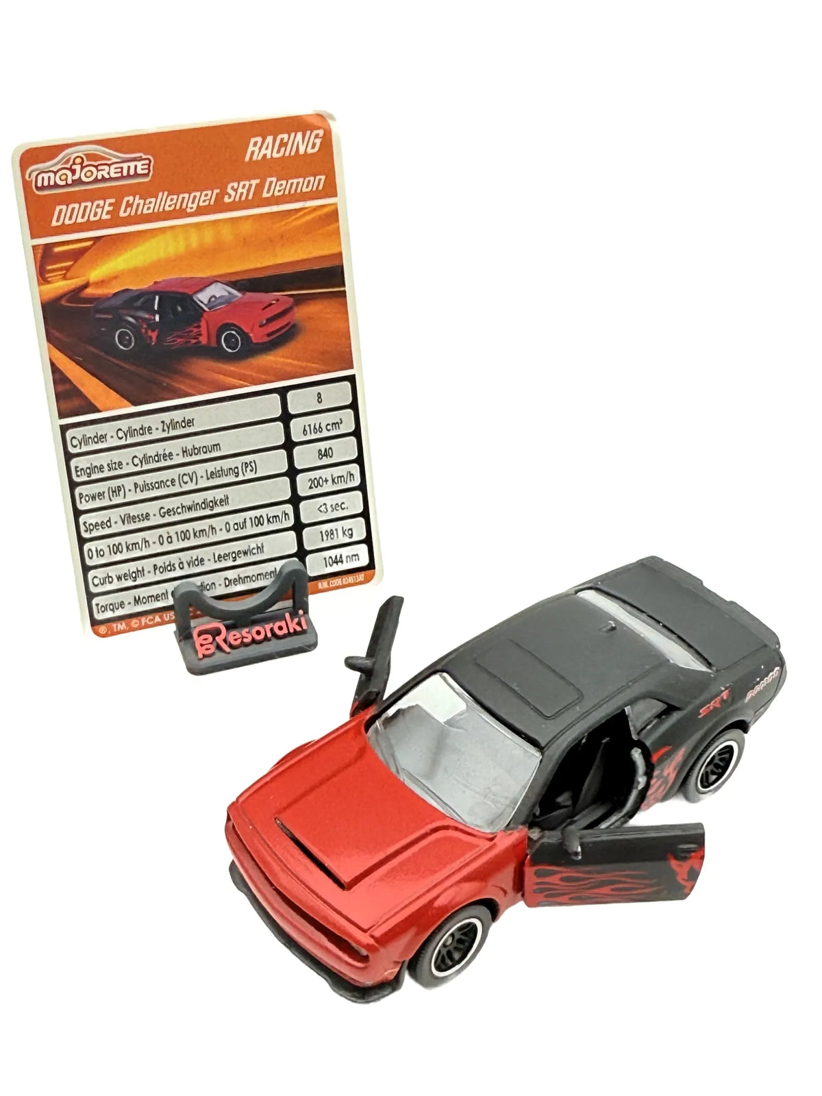 DODGE CHALLENGER SRT DEMON, Majorette, Resoraki, Die cast, Czerwony, 1:66