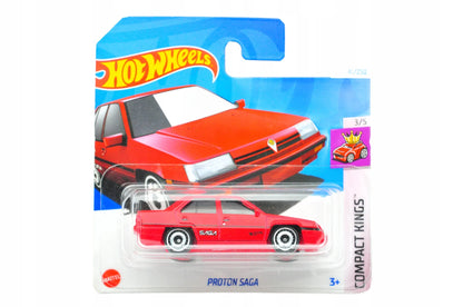 PROTON SAGA, Hot Wheels, Resoraki, Die cast Hry46-N521, Czerwony, 1:64
