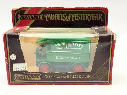 Y-29 1919 WALKER ELECTRIC VAN Matchbox 1986 Zielony 1:43 Made in England