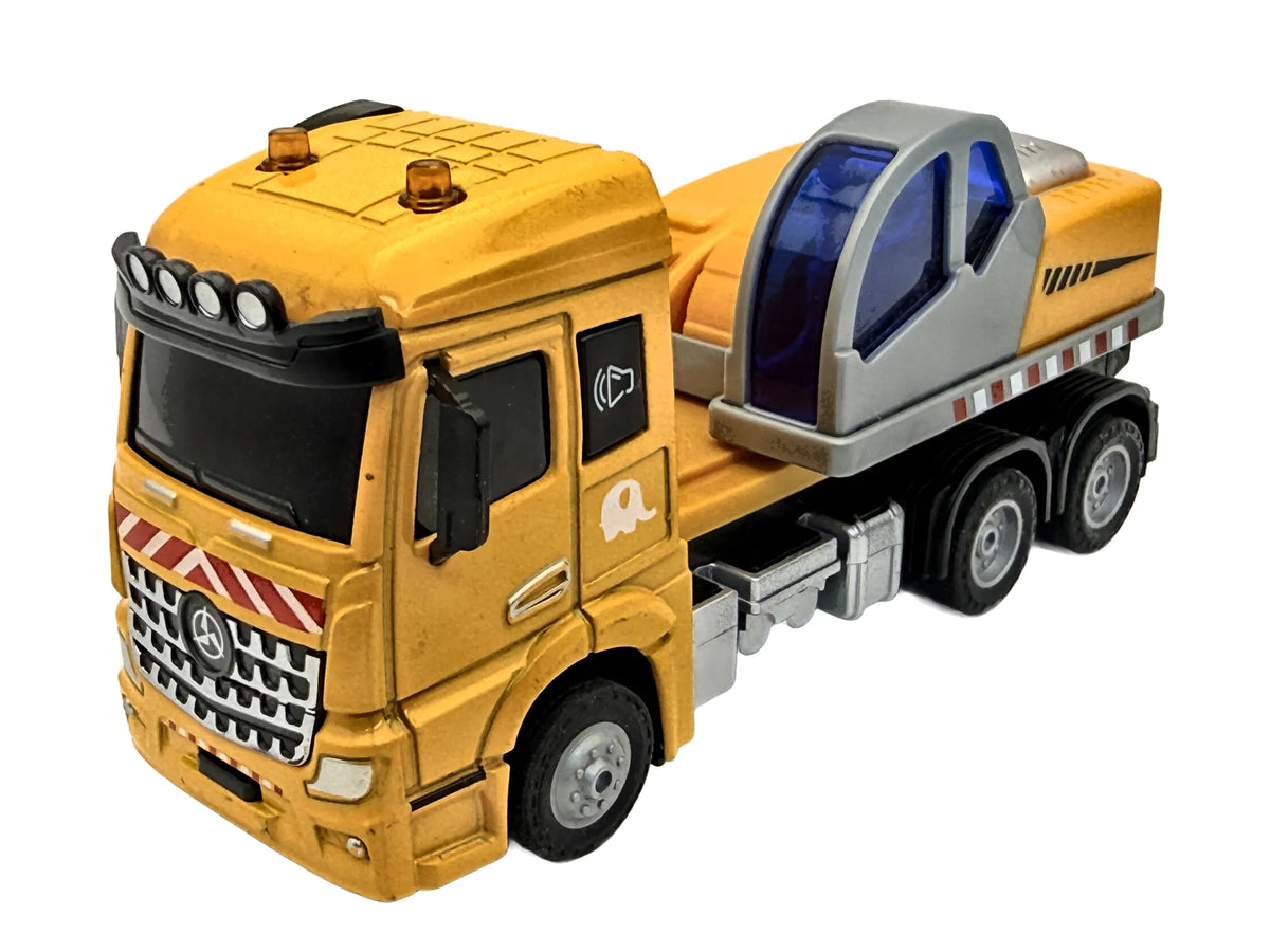 Ciężarówka JAK MERCEDES-BENZ TRUCK CIĘŻARÓWKA Z KOPARKĄ Żółty 1:43