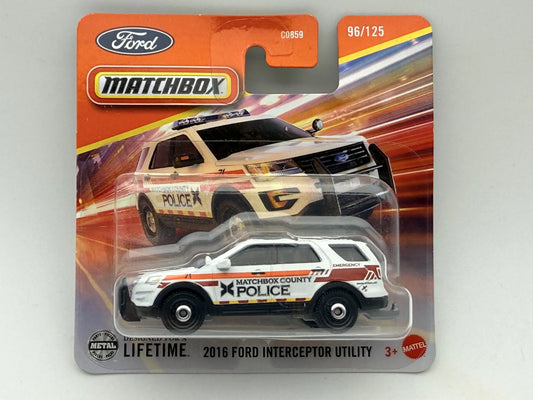 2016 FORD INTERCEPTOR UTILITY Mainline Policja Matchbox 2024 Biały 1:64
