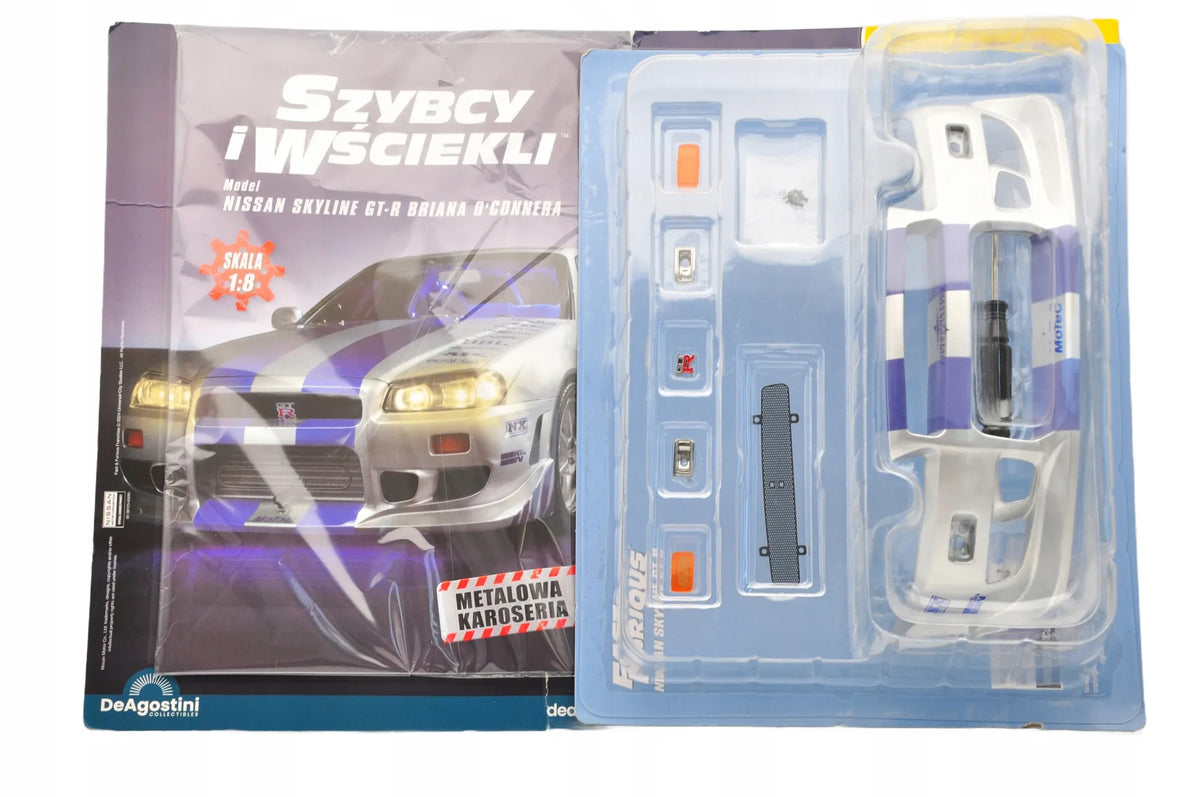 NISSAN SKYLINE GT-R, Deagostini, Resoraki, Die cast, Srebrny, 1:8