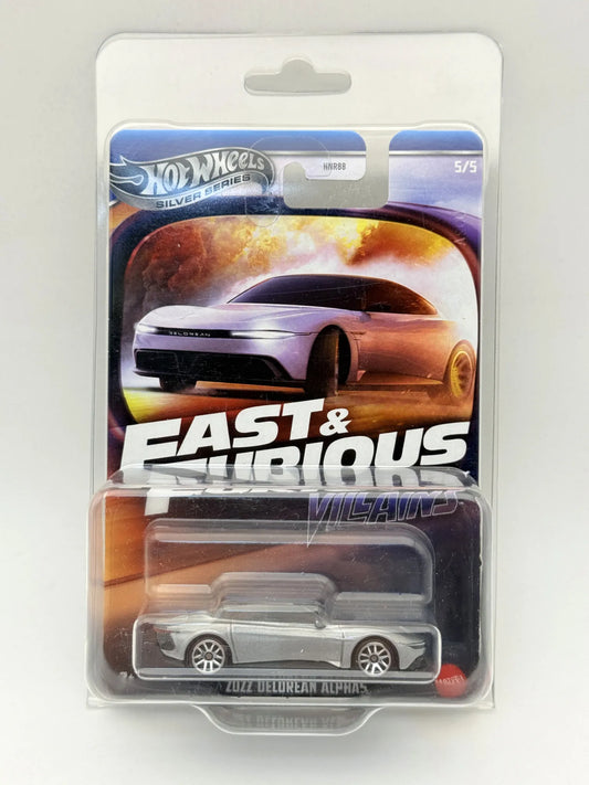 2022 DELOREAN ALPHA5 Fast & Furious Hot Wheels 2024 Srebrny 1:64 Protektor