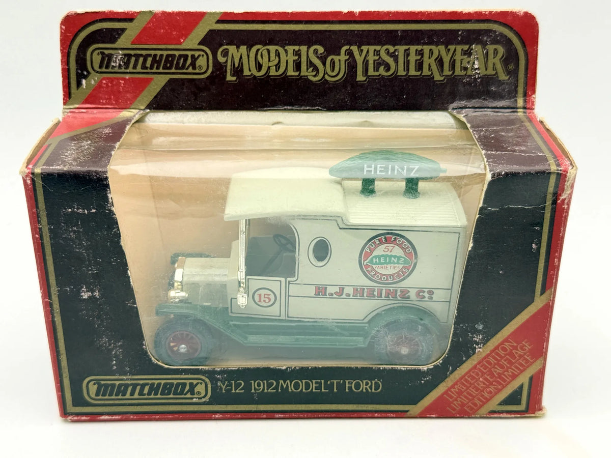 Y-12 1912 MODEL T FORD Matchbox 1986 Biały 1:43 Made in England H.J. HEINZ