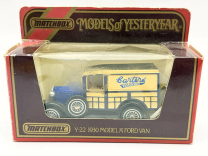 Y-22 1930 MODEL A FORD VAN Matchbox 1986 Niebieski 1:40 Made in Macau