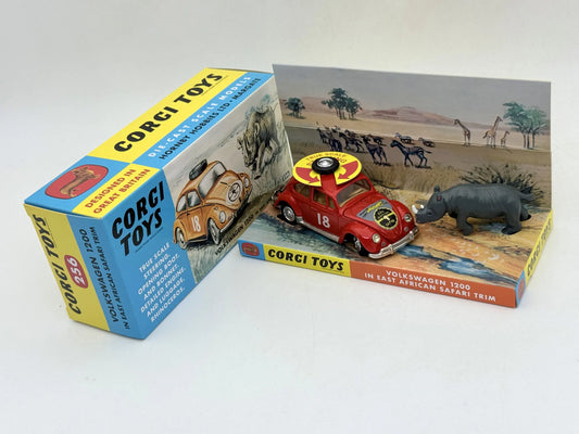 VOLKSWAGEN 1200 IN EAST AFRICAN SAFARI TRIM Corgi Czerwony 1:43 Nosorożec