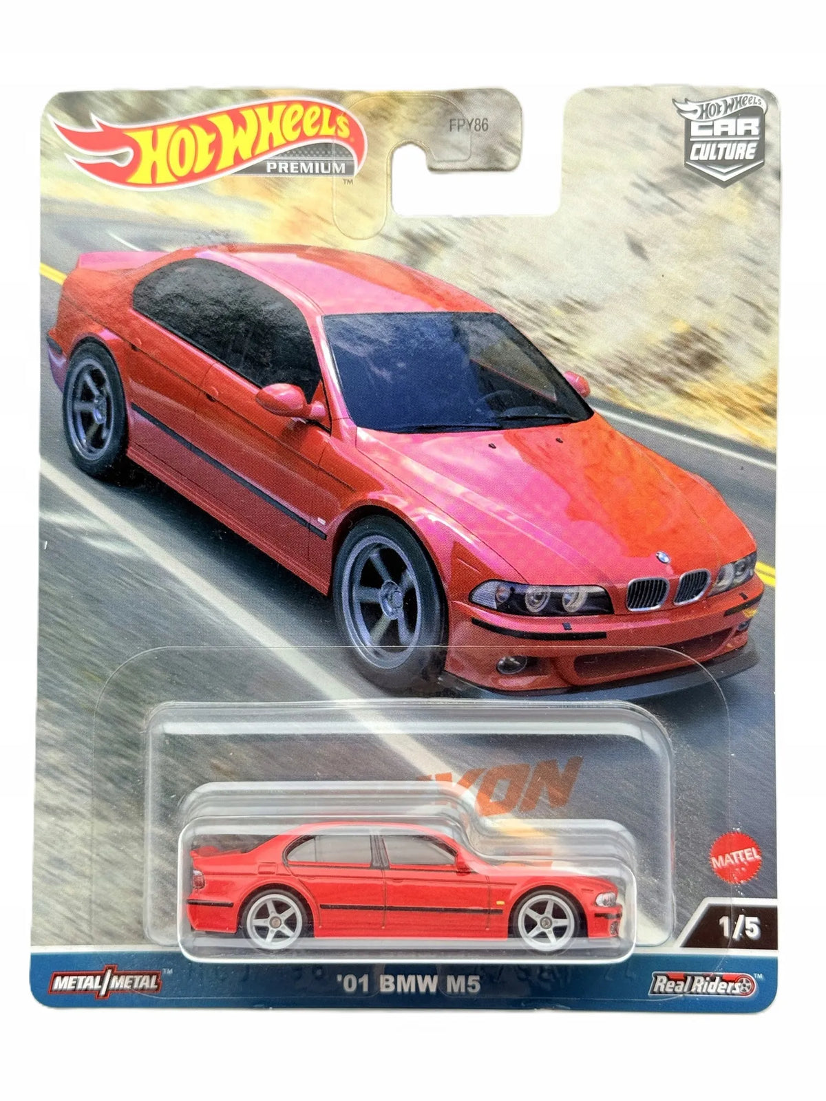 '01 BMW M5 Hot Wheels Premium 2021 Czerwony 1:64 2xMetal