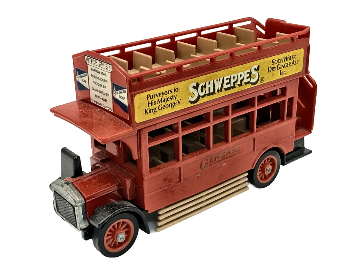 A.E.C. 8' TYPE BUS 1922 Matchbox 1982 Czerw. 1:64 Made in England Schweppes