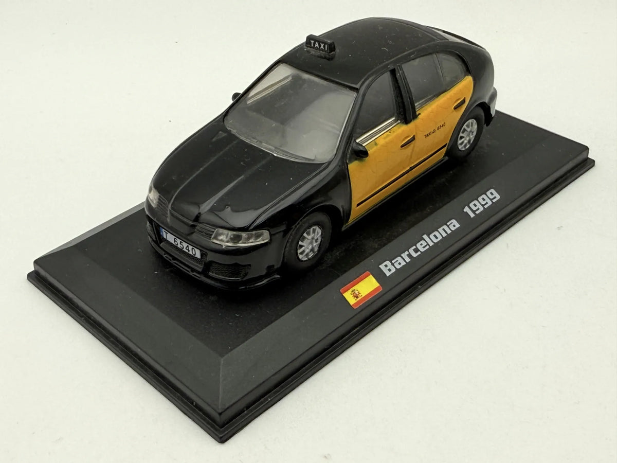 SEAT LEON, TAXI BARCELONA 1999, AmerCom 2006, Die cast Czarny 1:43 Resoraki