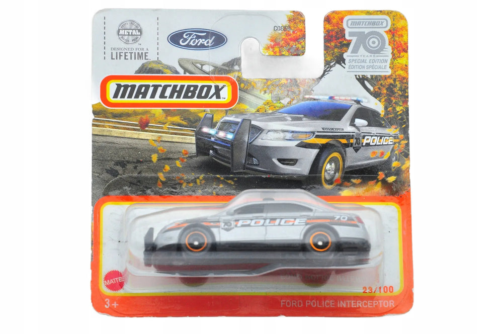 FORD POLICE INTERCEPTOR, Matchbox 2022 Die cast HLD04 Srebrny 1:64 Resoraki
