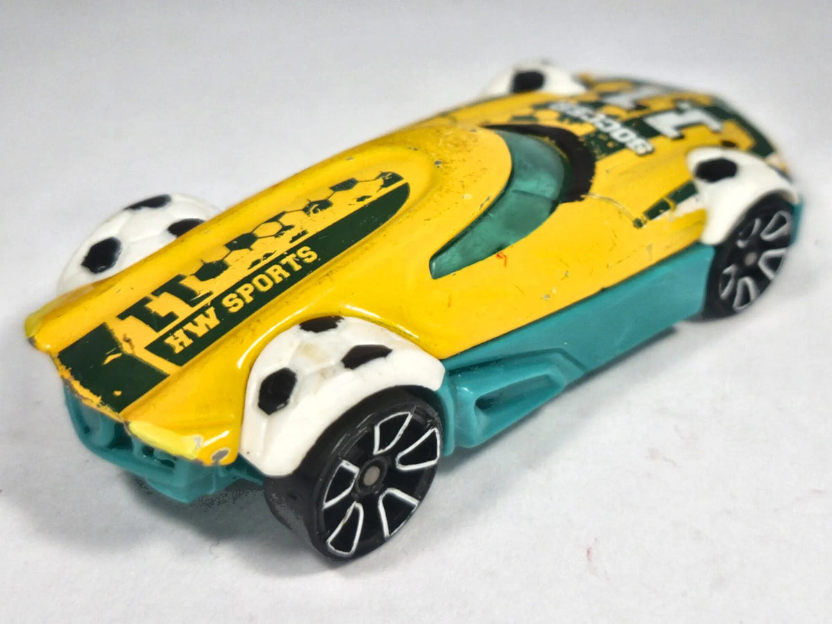 BDD12, MR11 Games HW SPORTS FOOTBALL, SOCCER 11, Hot Wheels 2013 Żółty 1:64 – zdjęcie 3