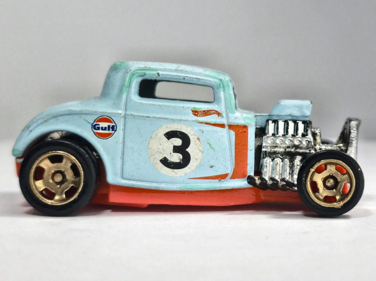 '32 FORD, GULF, Hot Wheels 1997-2016, Die cast DTX64 Błękitny 1:64 Resoraki – zdjęcie 4