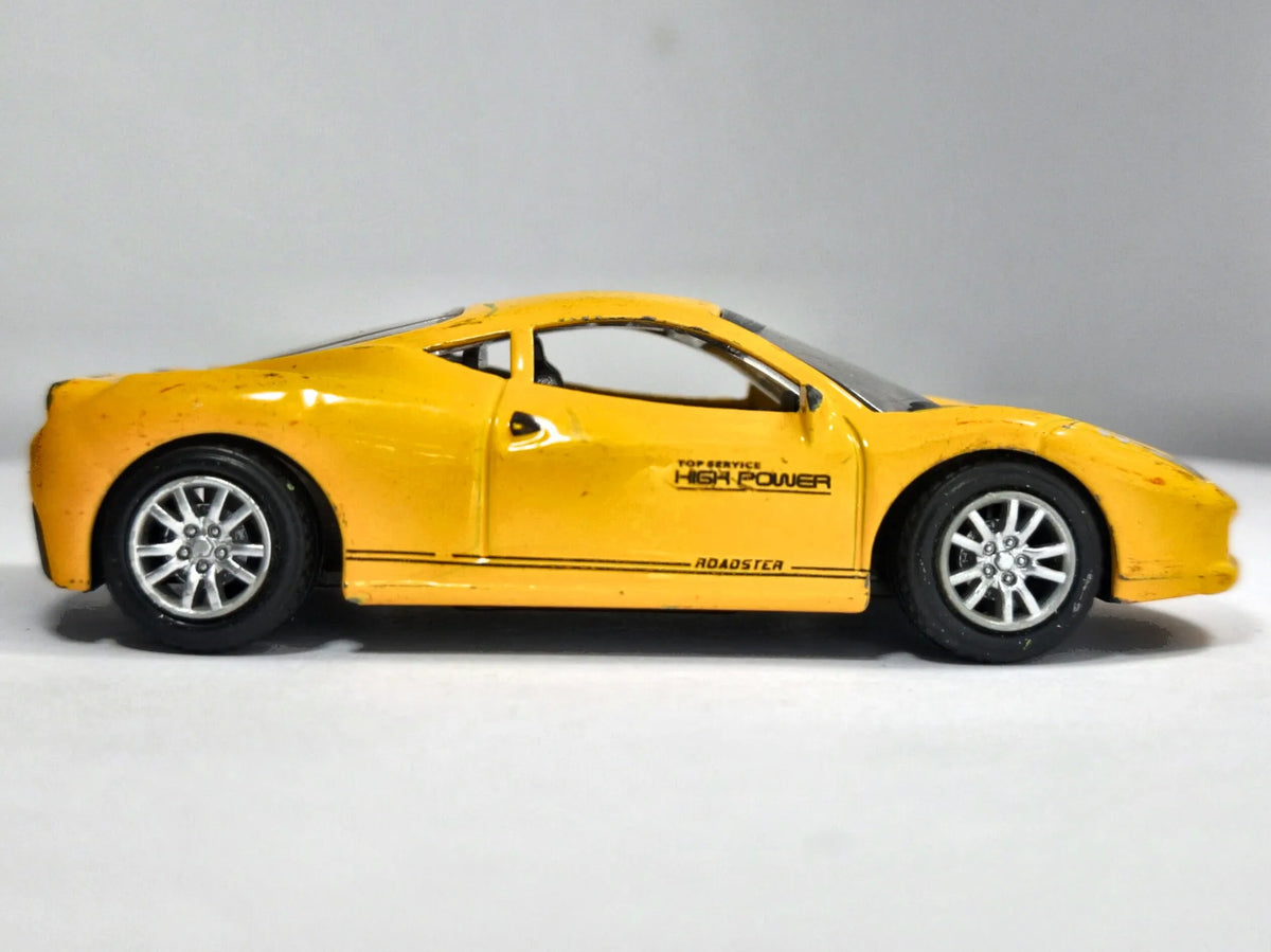 Jak Ferrari 458 Italia Unbranded 1:49 Made in China Coupe Luzak Żółty – zdjęcie 4