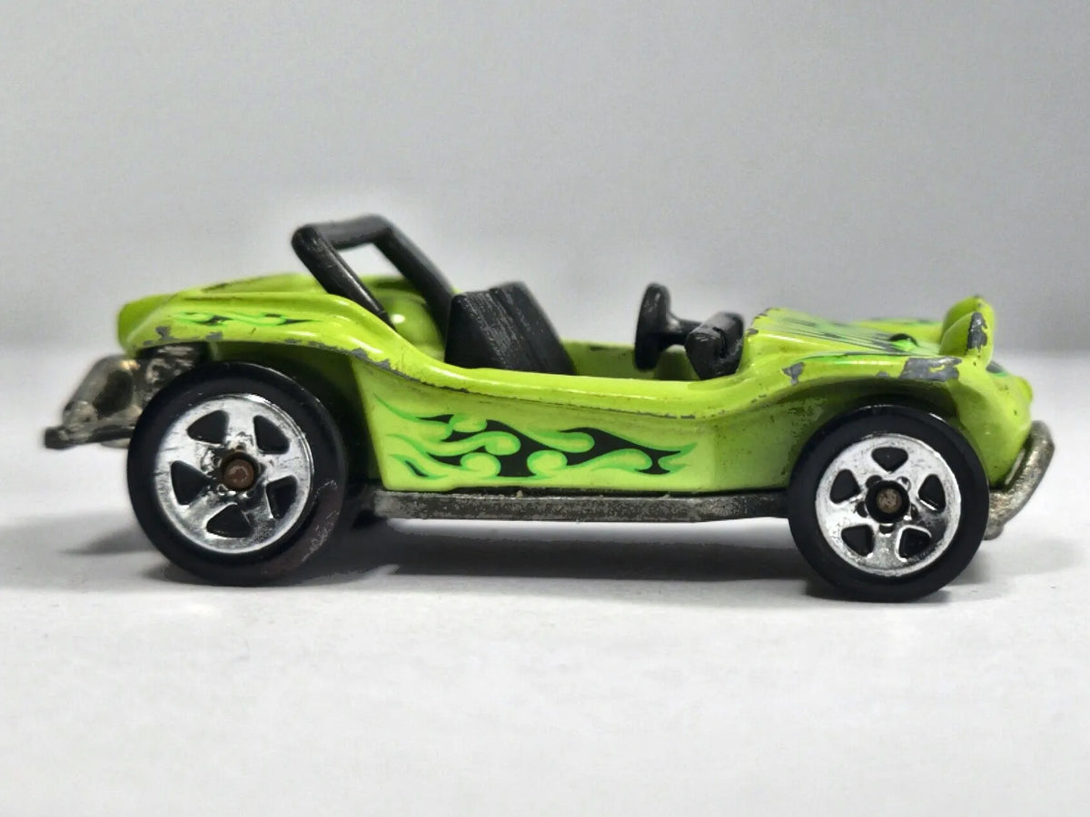 MEYERS MANX, BUGGY, Hot Wheels 2002, Die cast A28, Limonkowy 1:64, Resoraki – zdjęcie 4