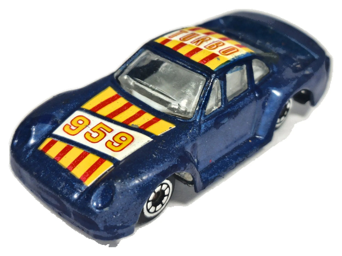 PORSCHE 959 TURBO, Pioneer, Vintage Die cast 1986, Niebieski 1:64, Resoraki