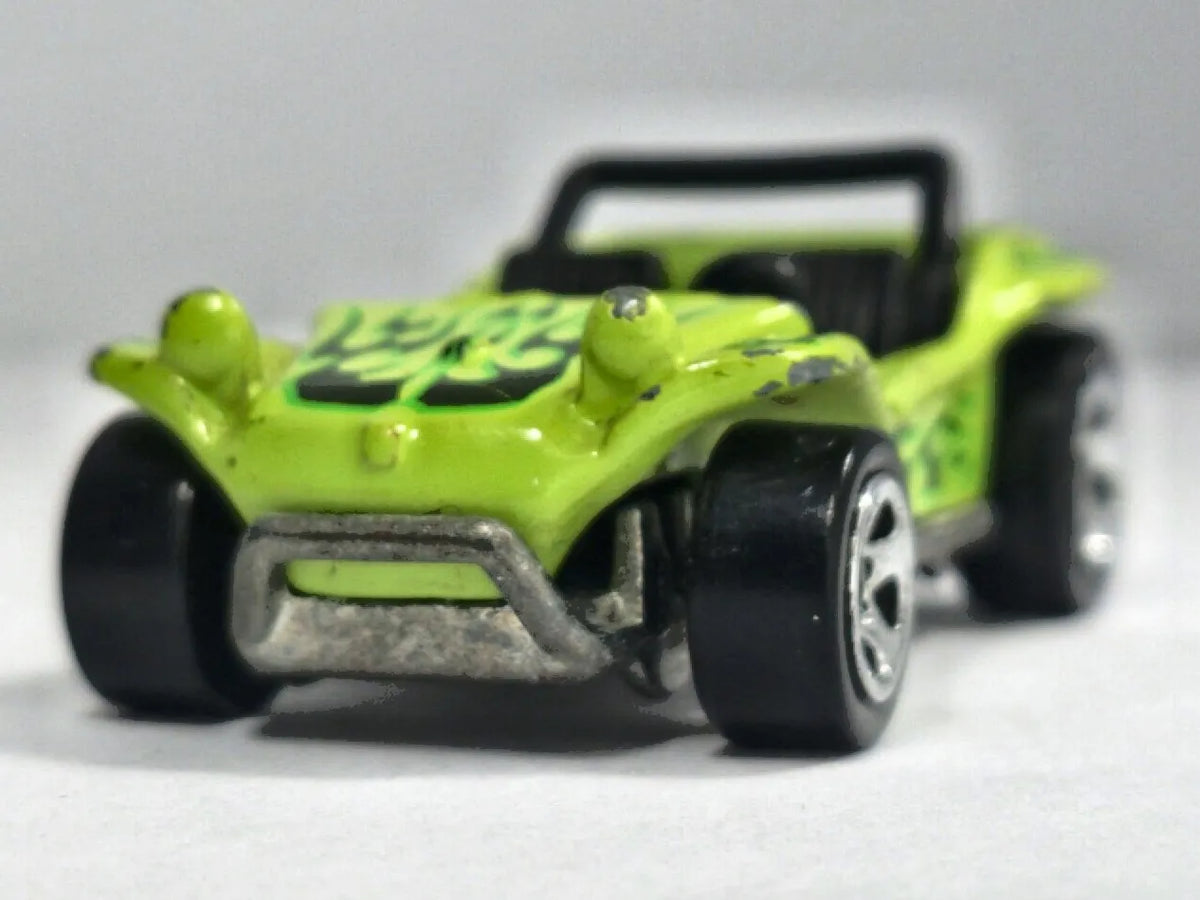 MEYERS MANX, BUGGY, Hot Wheels 2002, Die cast A28, Limonkowy 1:64, Resoraki – zdjęcie 5